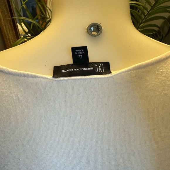 INC International Concepts white Tan Asymmetrical Long Sleeve Blouse - Picture 4 of 4